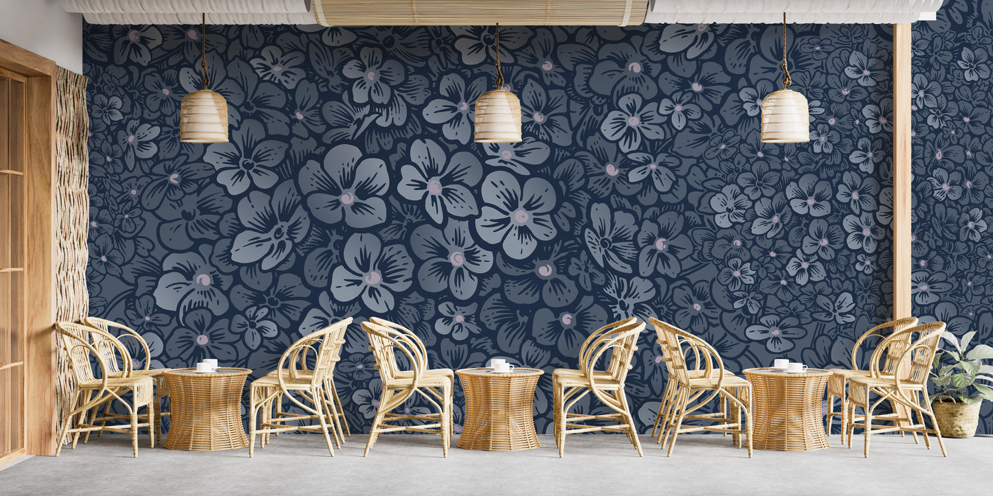 Navy Blue Garden Flower wallpaper Murals