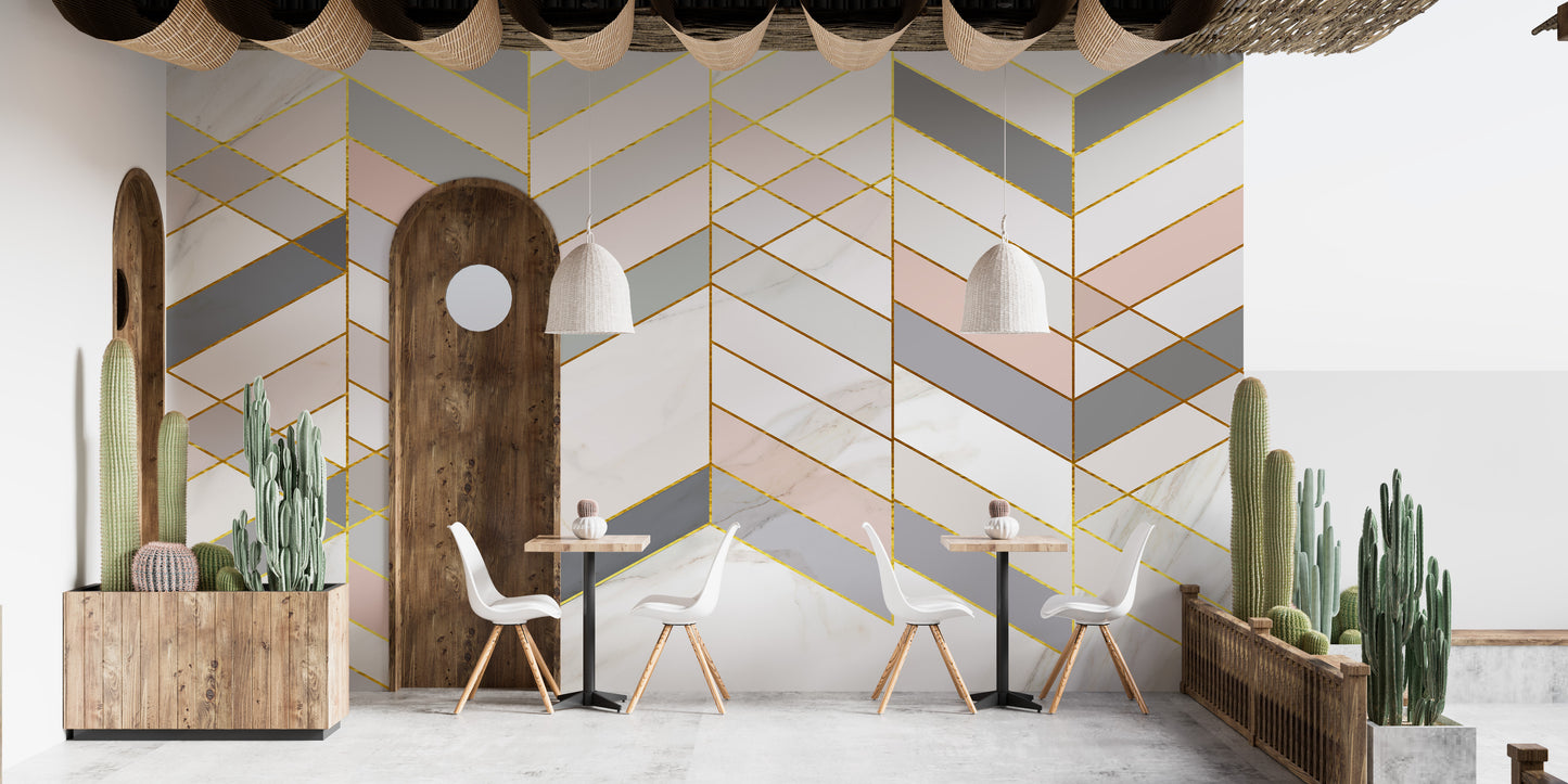 Geometric Shape Golden Effect Marble wallpaper murals