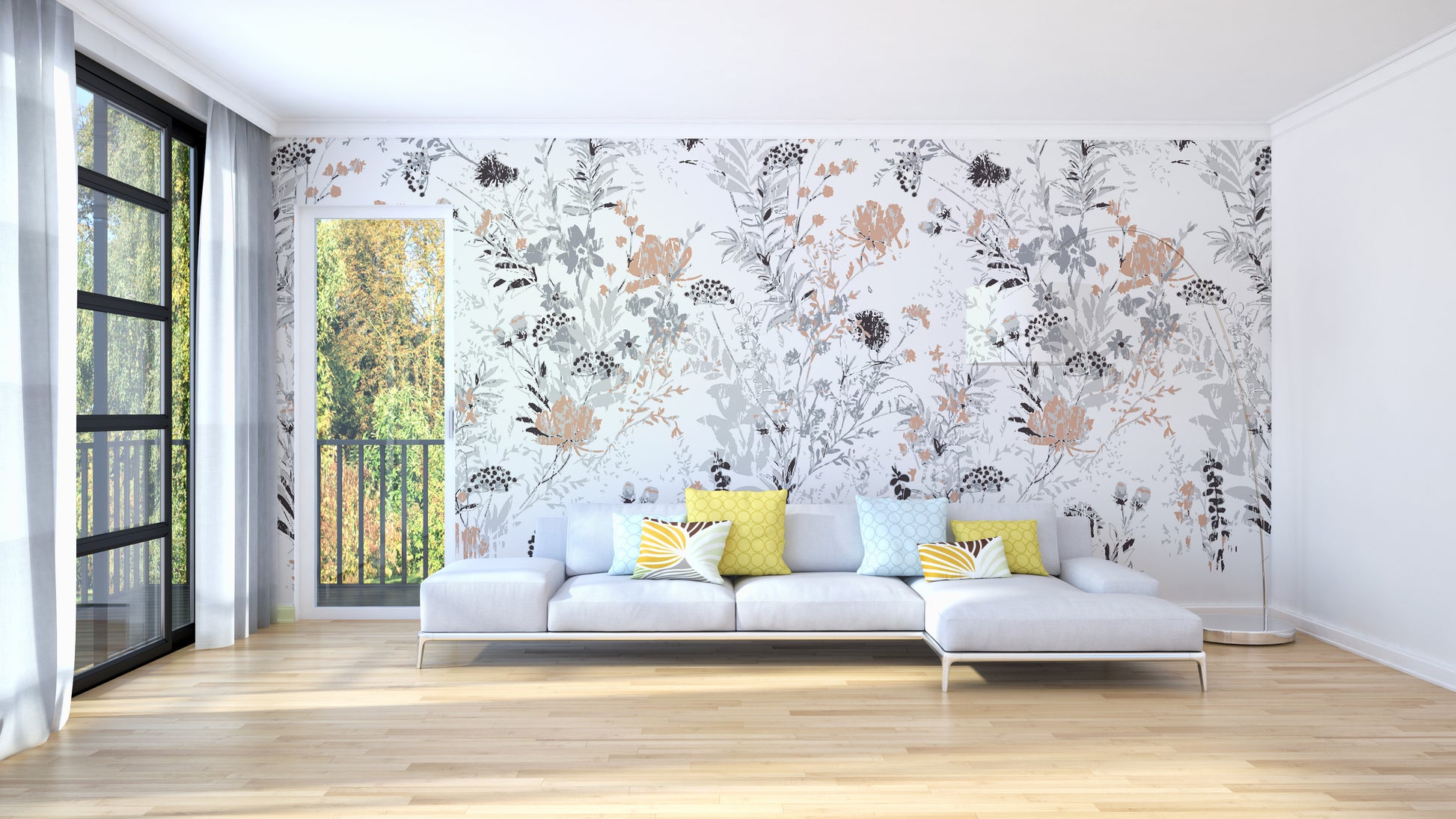 Modern-retro leaf wallpaper mural 