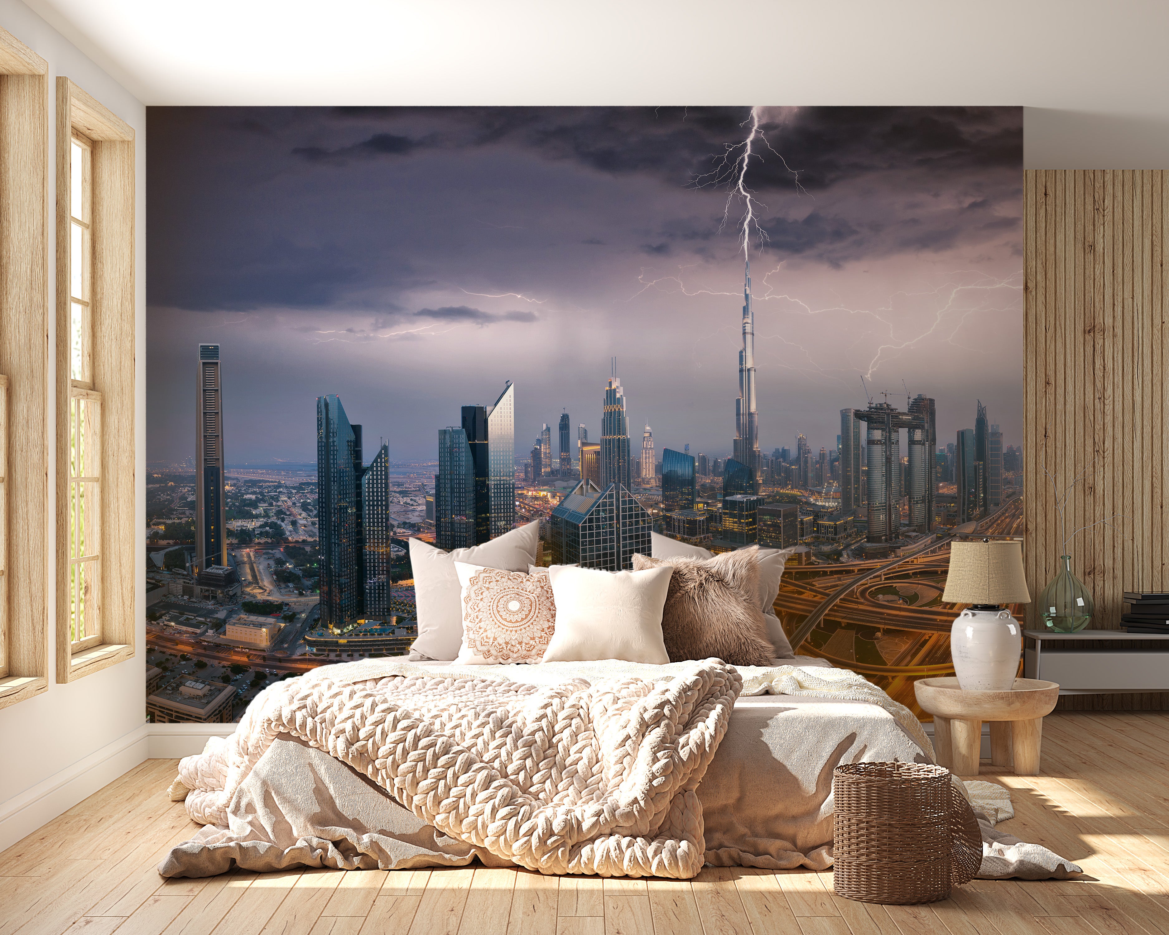 Downtown Dubai City Wall Mural, Peel and Stick Wallpaper, City Wallpaper, City Wall Mural, Removable Skyline selling Wallpaper, Entryway Office Loft