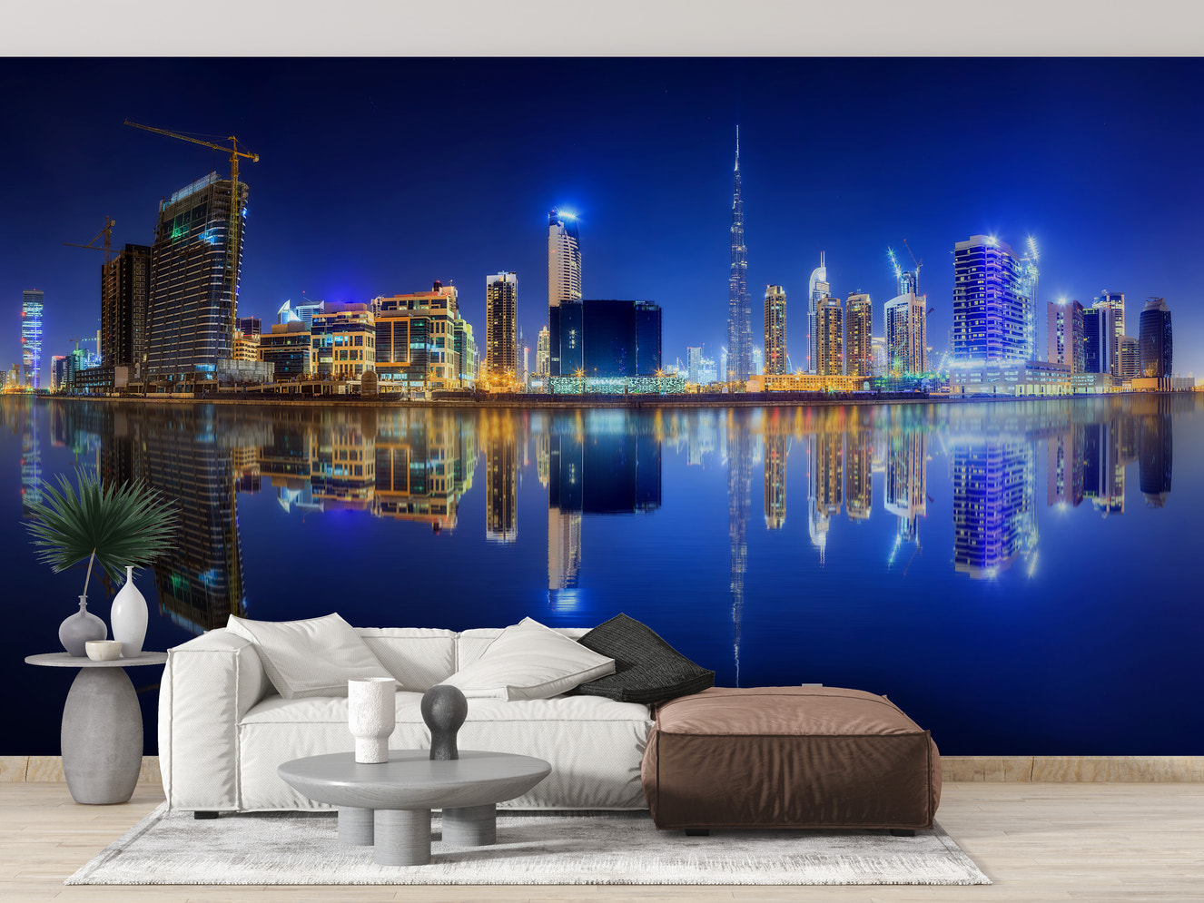 Dubai skyline at night with dazzling lights