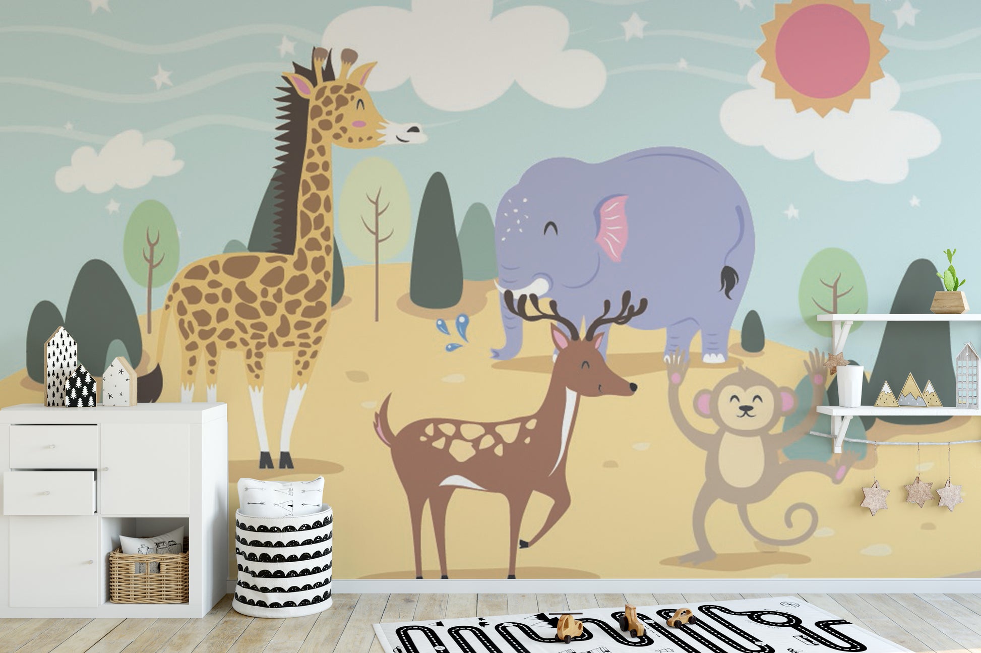 Peel-and-stick animal wallpaper mural for kids