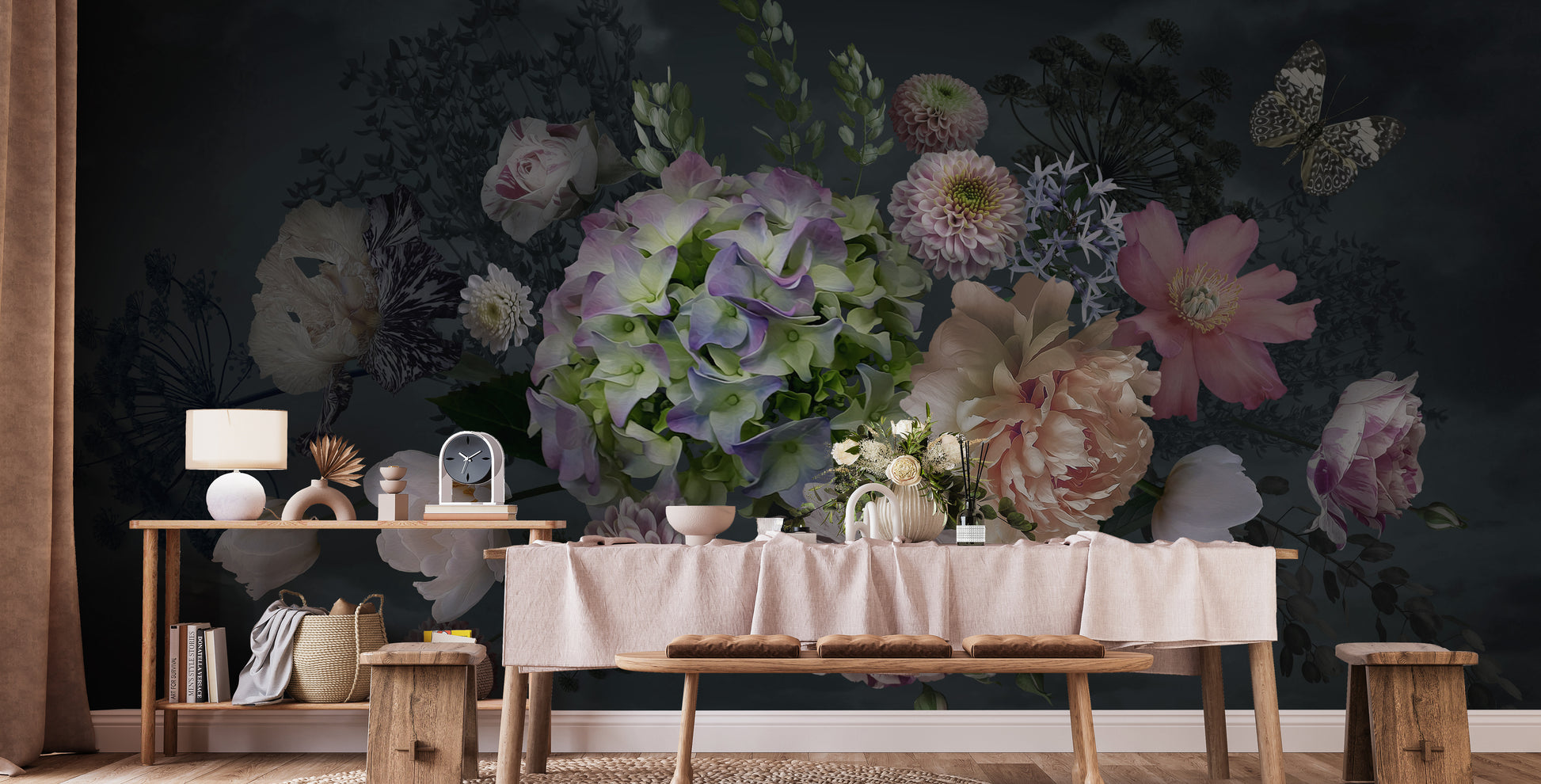 Elegant floral wallpaper with peonies