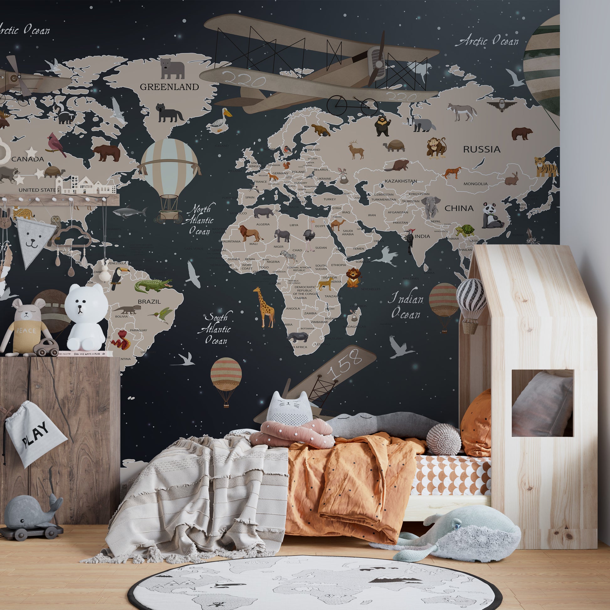 globe with animal map wallpaper