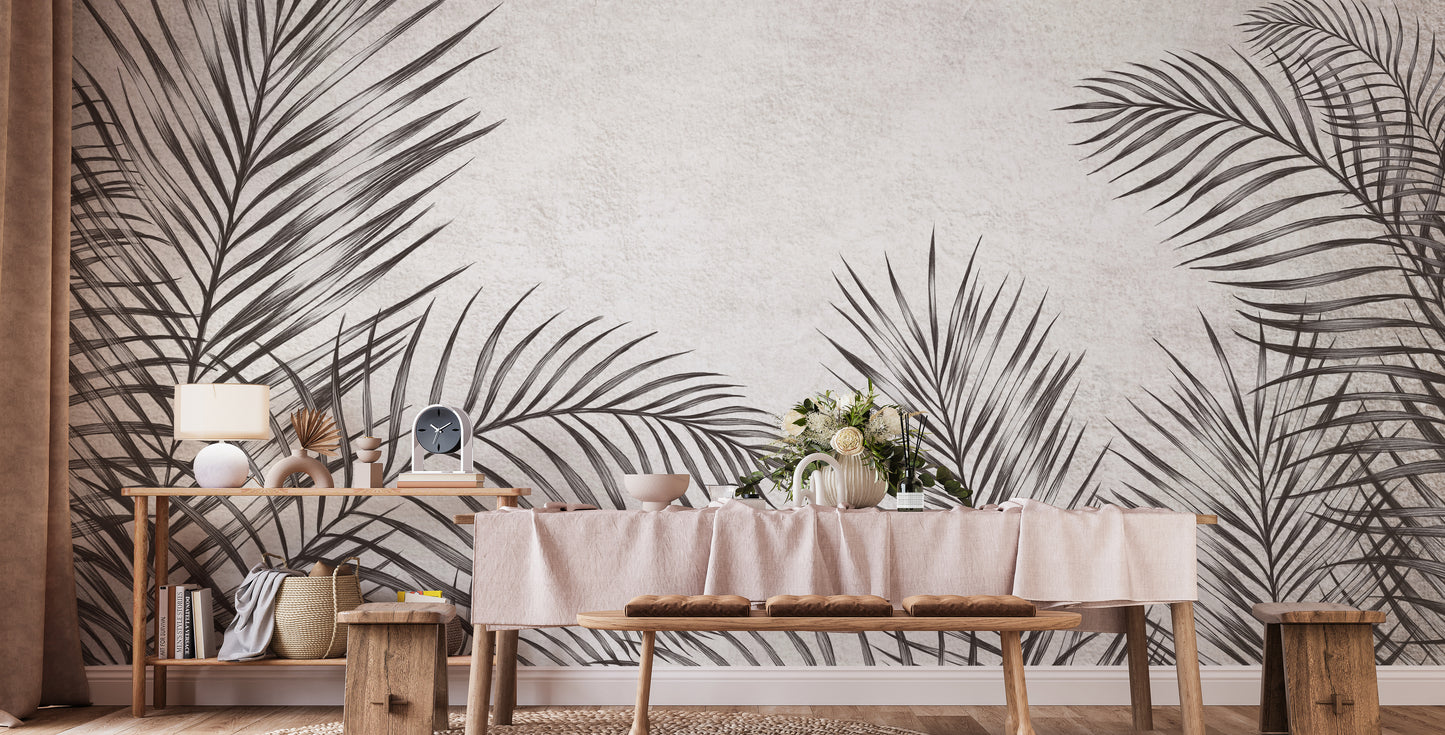 Monochrome Palm Leaves Wallpaper Murals