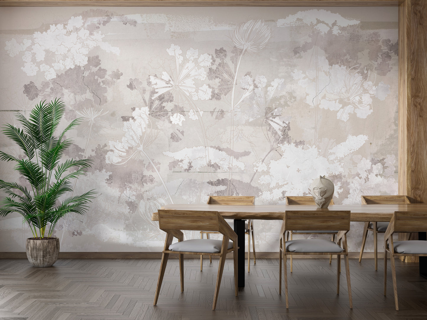 Wildflowers on brown concrete wallpaper murals