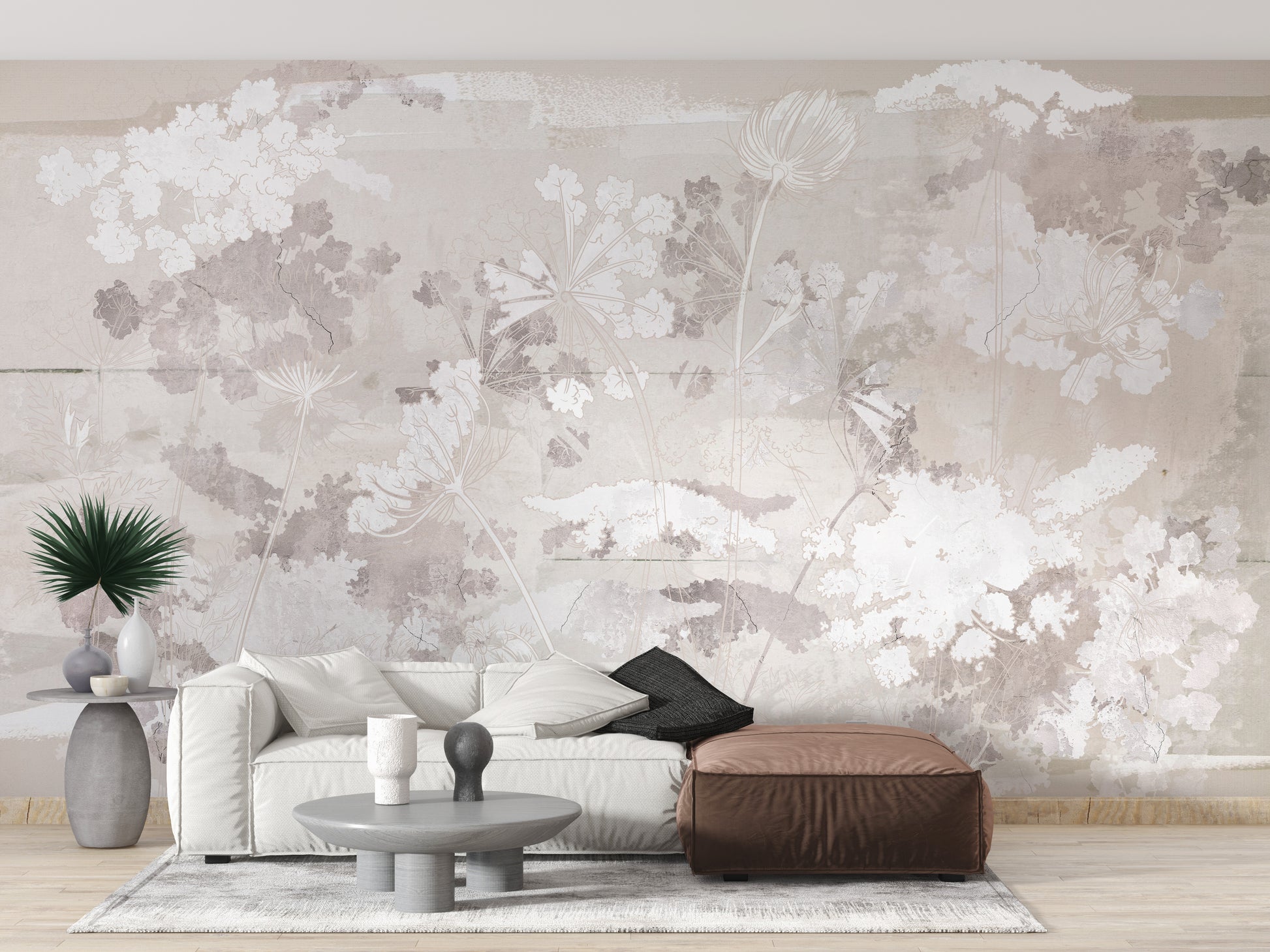 Beige floral peel-and-stick wall decor