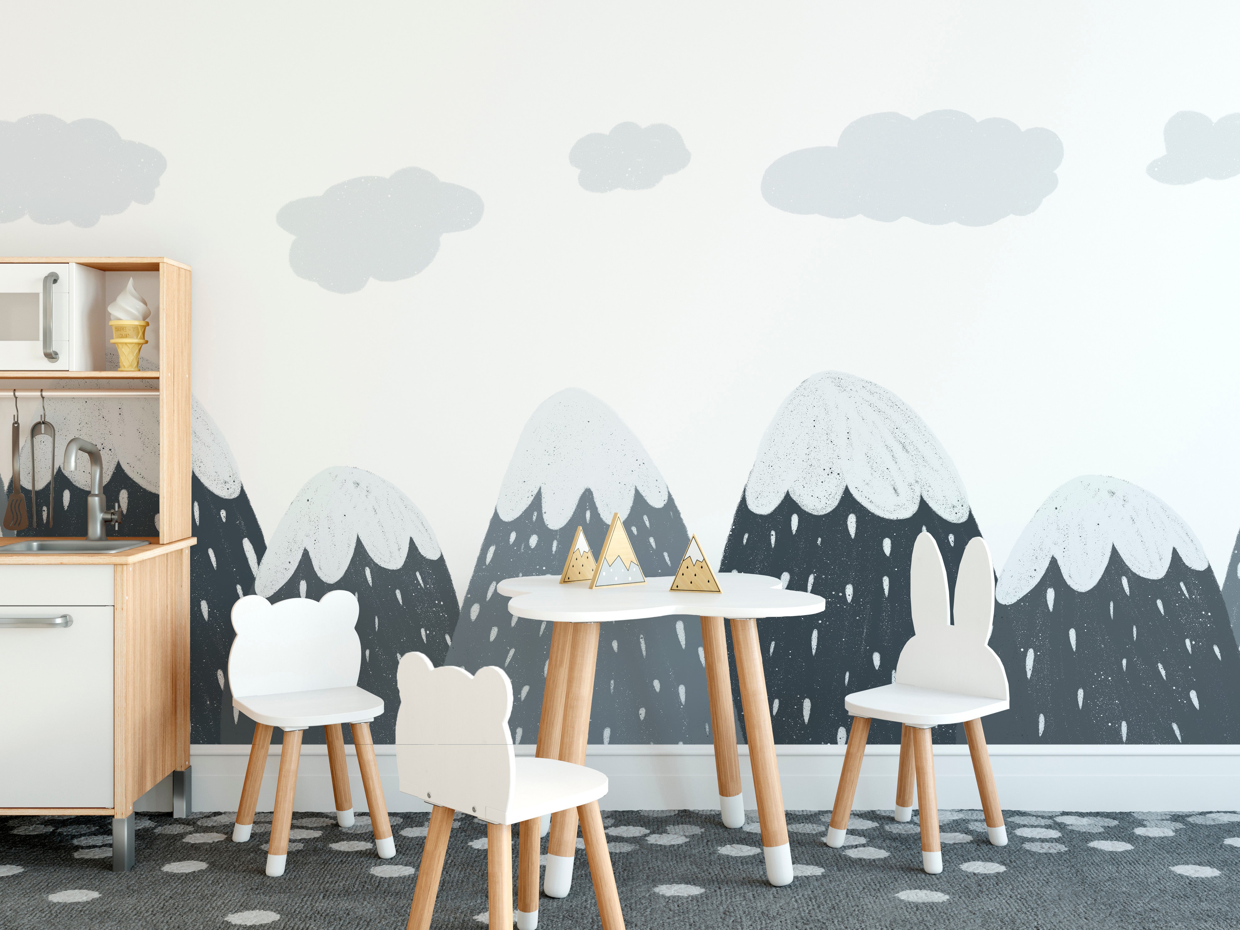 Scandinavian wallpaper with hand-drawn peaks