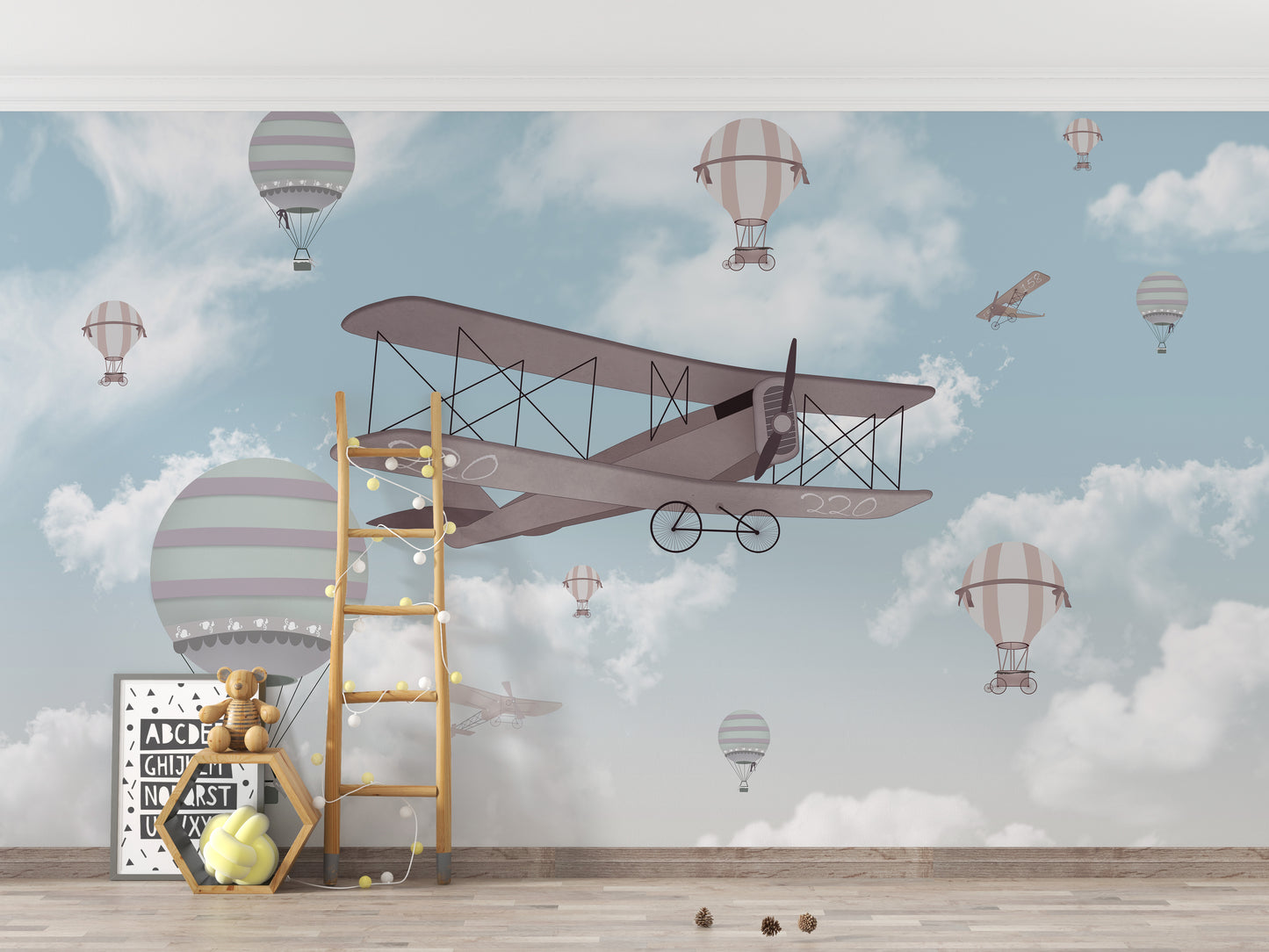 Biplane In The Sky Kids Room Wallpaper