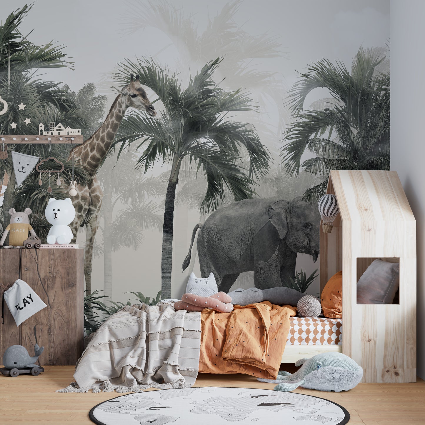 Giraffe & Elephant Wallpaper Murals