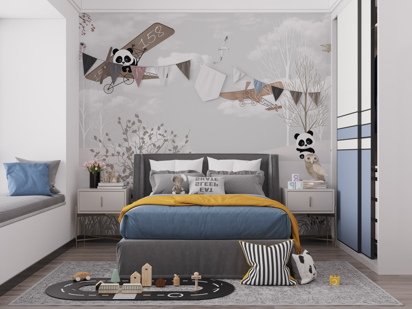 Playing pandas wallpaper murals