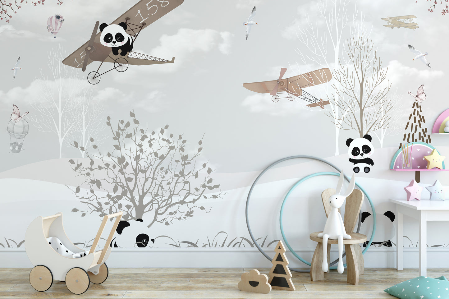 Playing pandas wallpaper murals