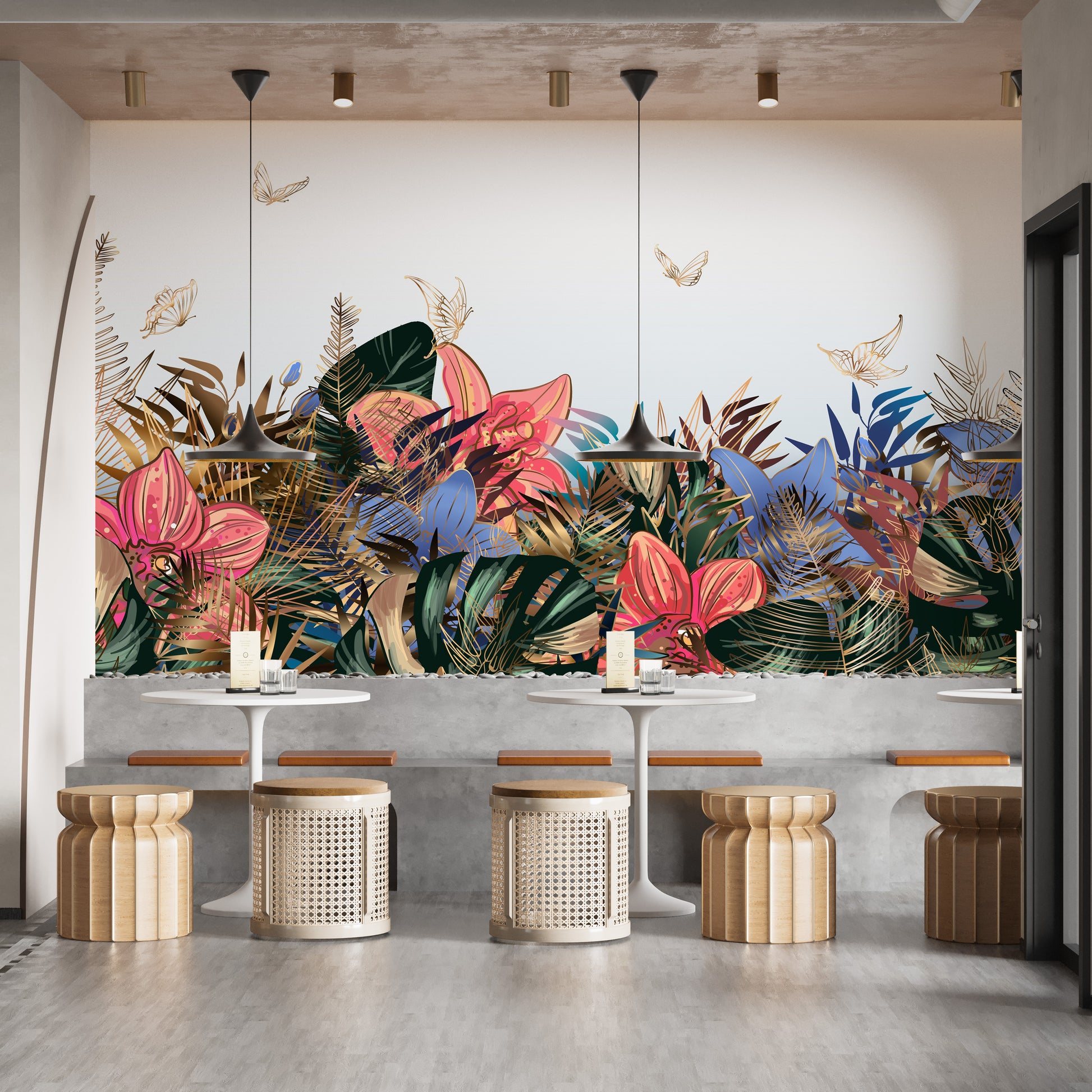 Serene tropical-inspired mural decor