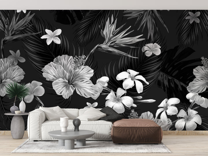 black and white floral wallpaper