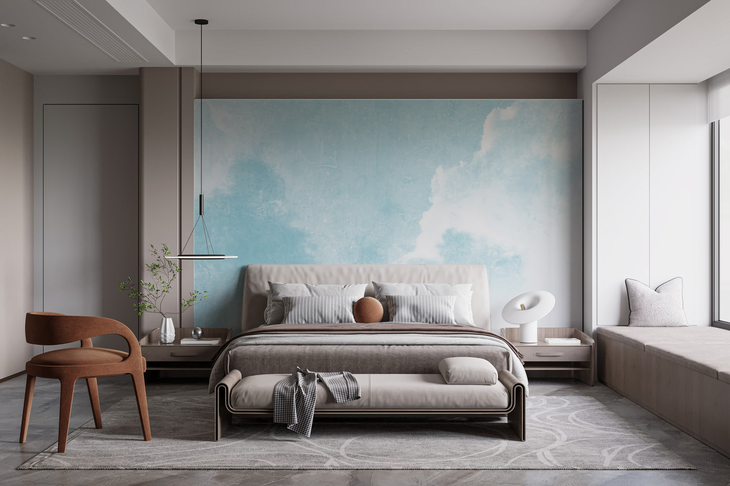 Calming watercolor clouds mural