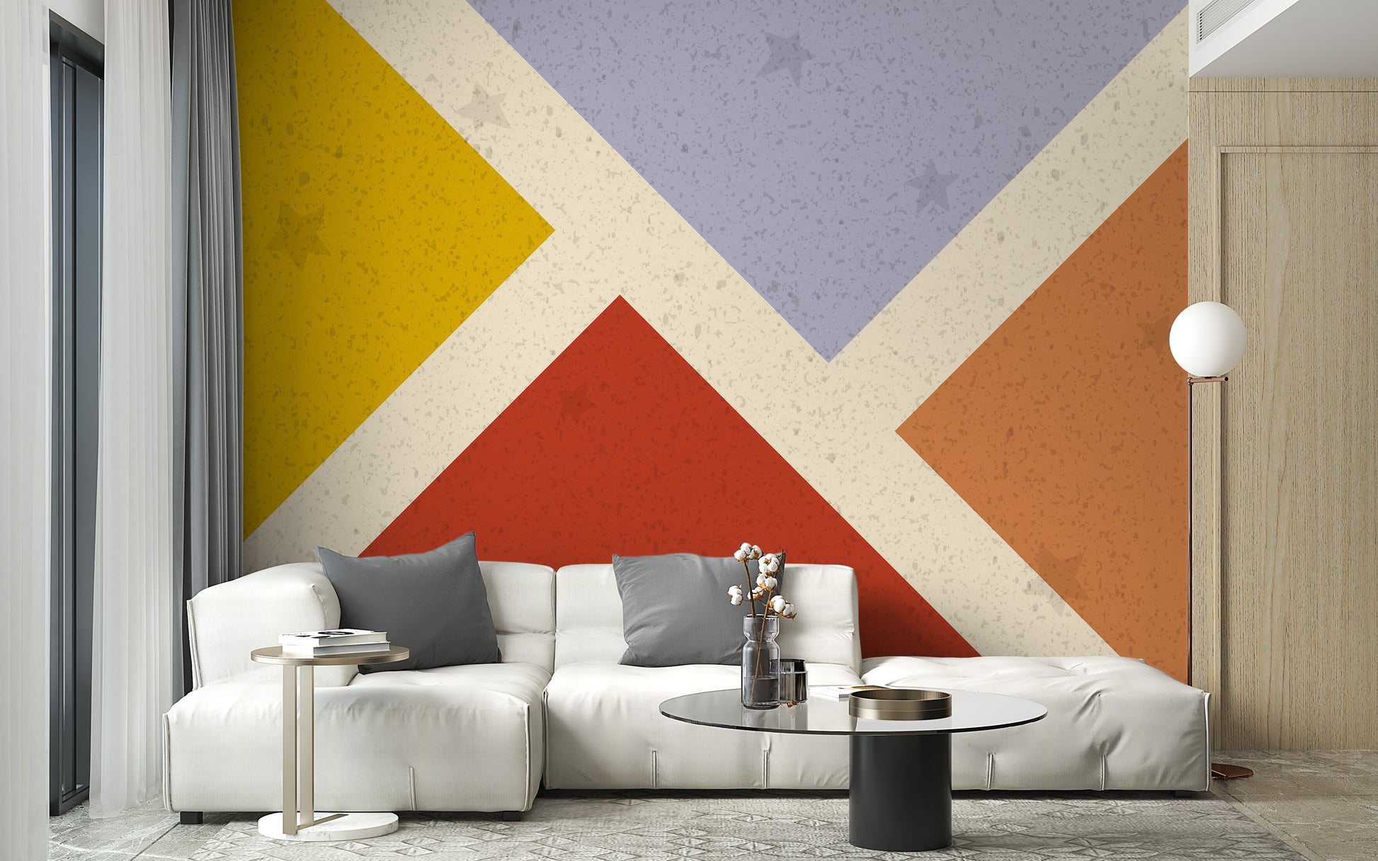 Vibrant retro square mural wallpaper