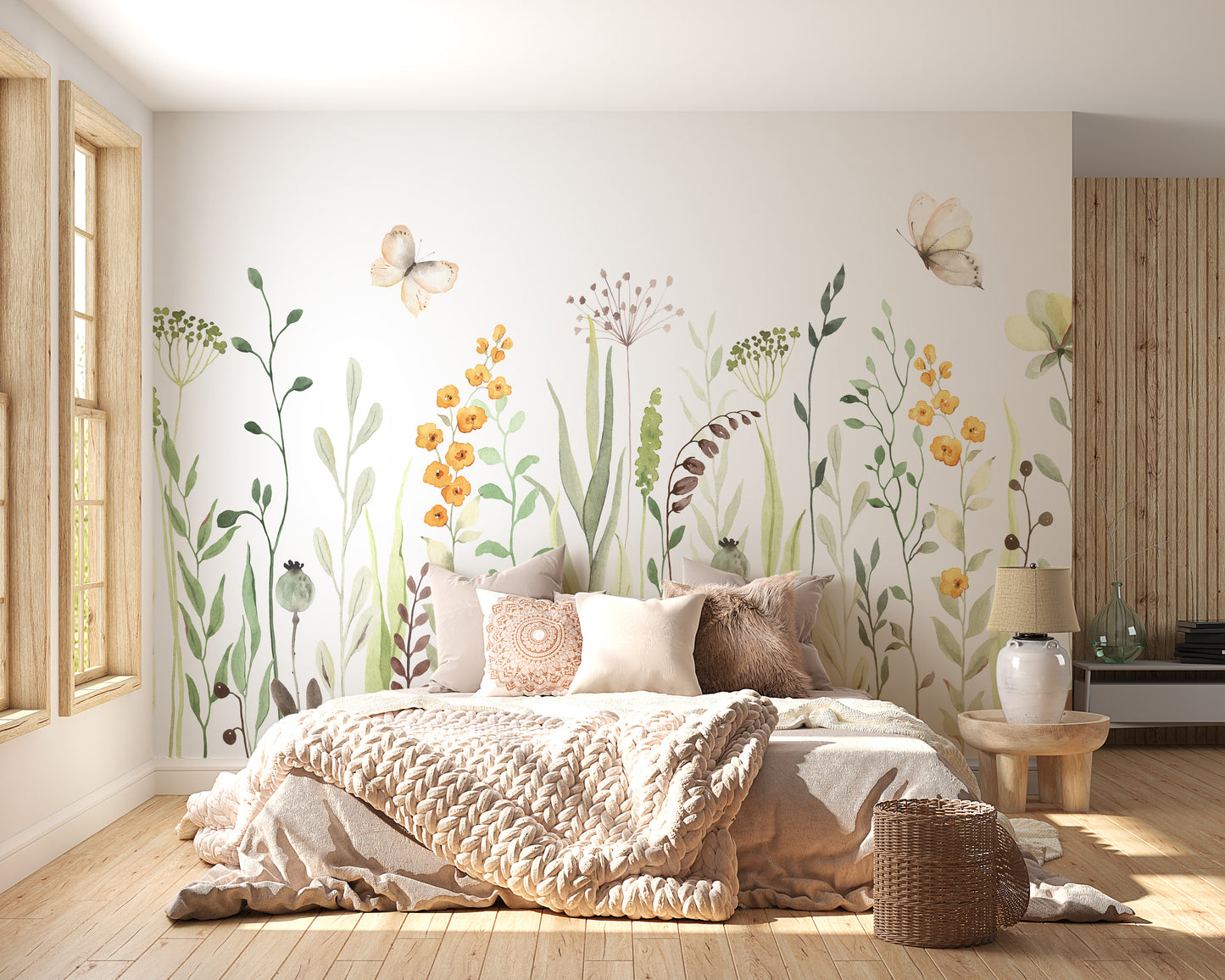 Soft nature-inspired flower mural design