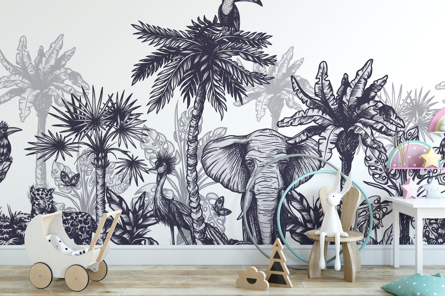 wildlife-themed wallpaper mural