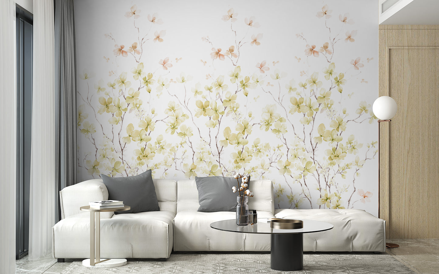 Watercolor yellow floral wallpaper mural