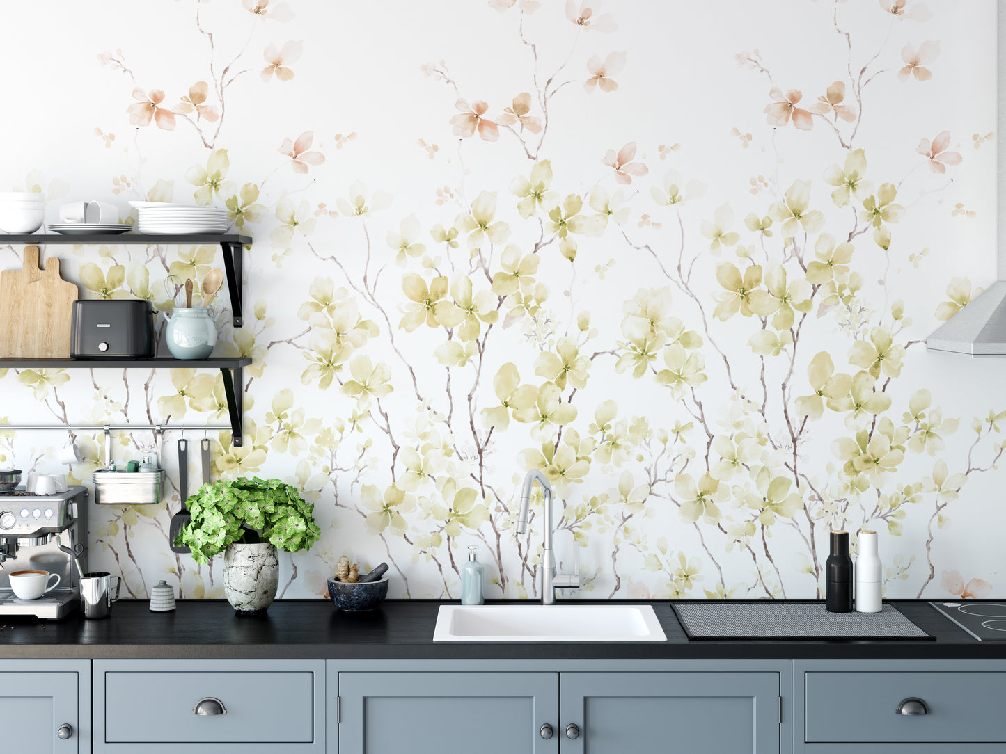 Watercolor yellow flower Wallpaper murals