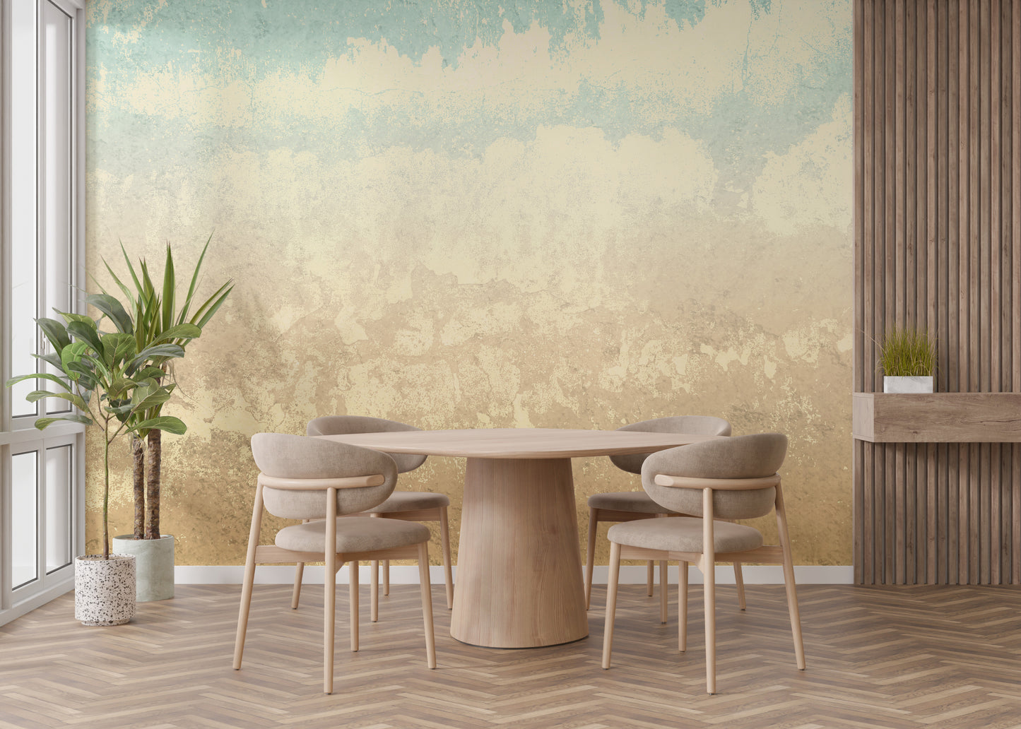 Retro earth-tone cloud mural