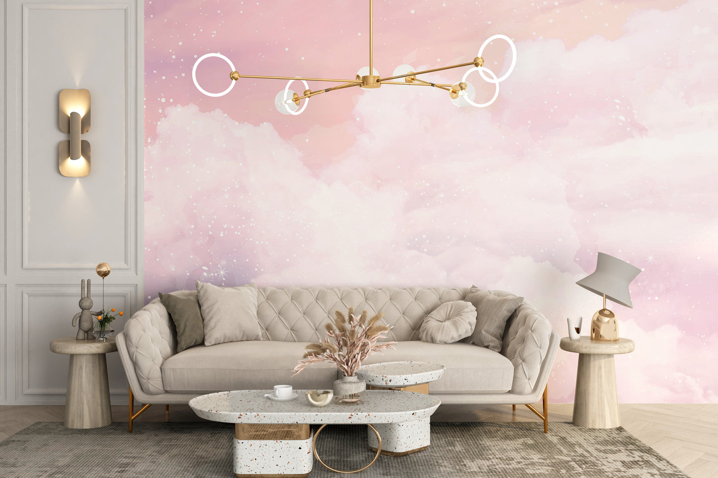 Dreamy abstract pink sky mural art