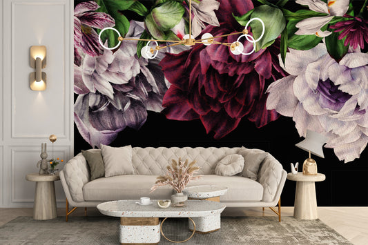 Dark Peonies Wallpaper Mural in full bloom