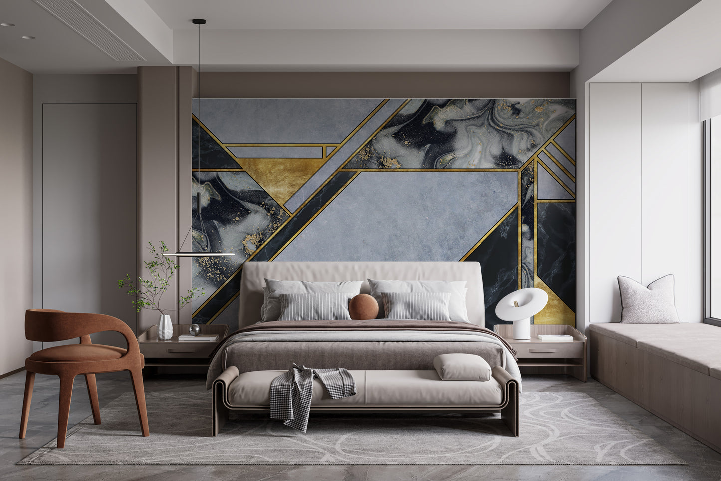 Abstract Gold Geometric Marble Wallpaper Mural - Giffywalls