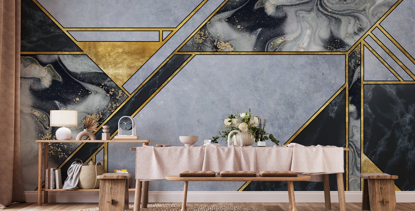 Abstract Gold Geometric Marble Wallpaper Mural