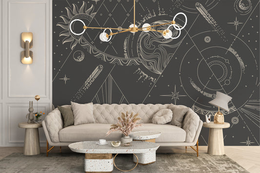 Geometric-style wallpaper mural design