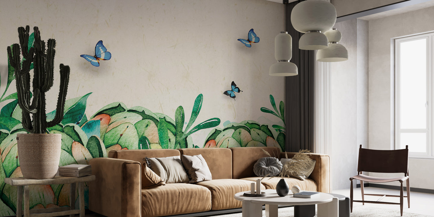 Watercolor Green Garden Wall Wallpaper Murals