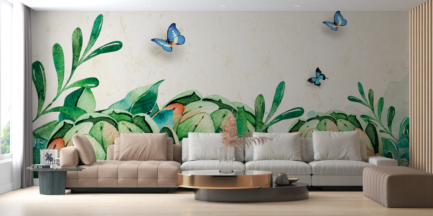 Watercolor Green Garden Wall Wallpaper Murals