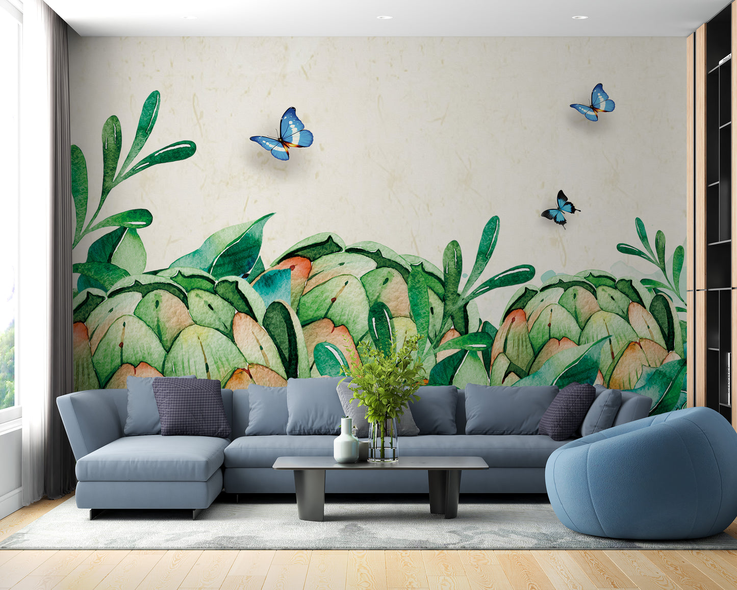 Watercolor Green Garden Wall Wallpaper Murals