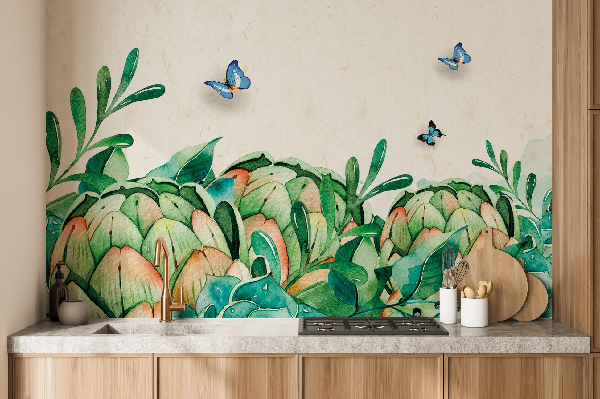 Green garden mural wallpaper design