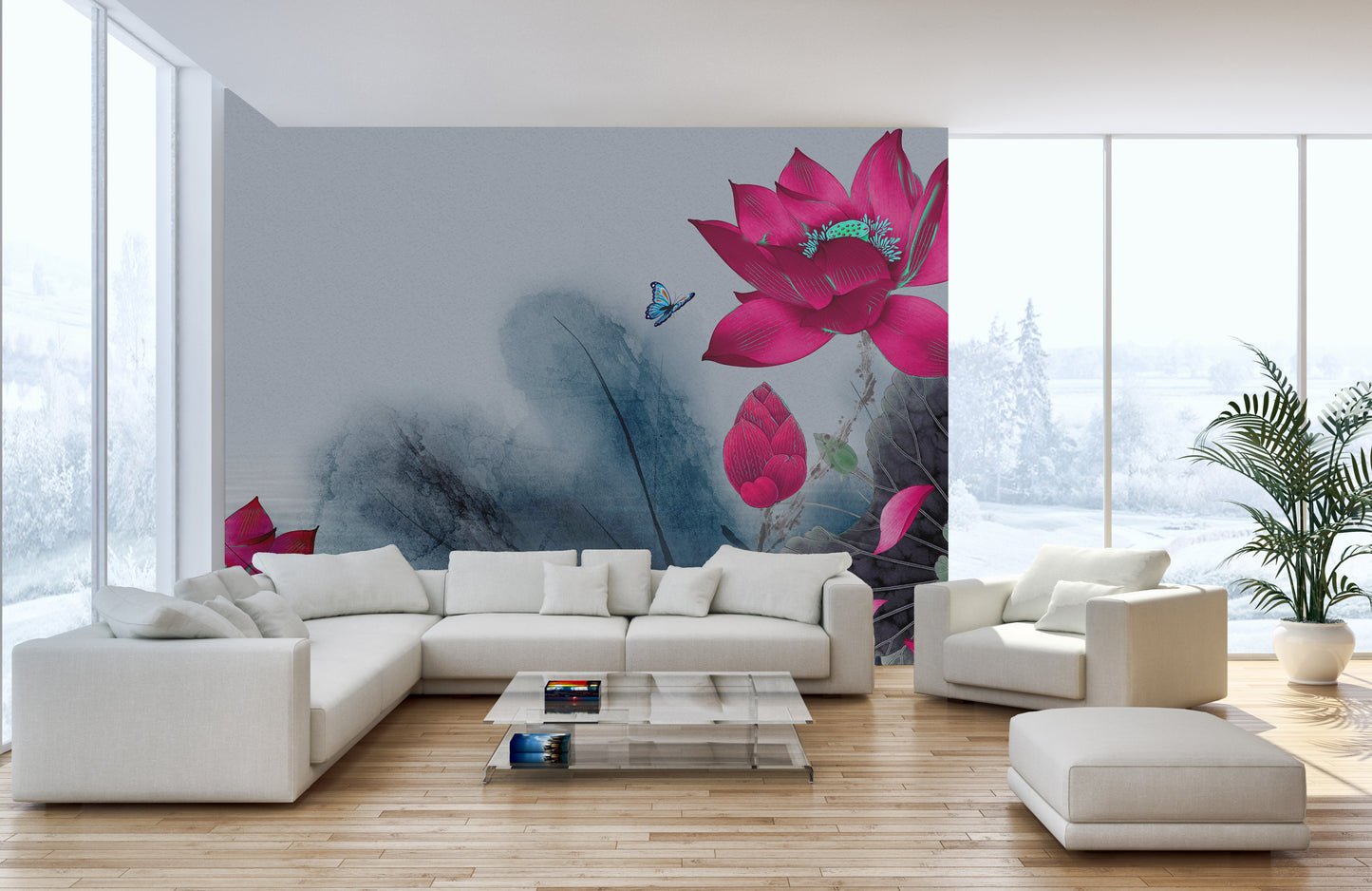 Red Water Lilies Wall Mural Wallpaper