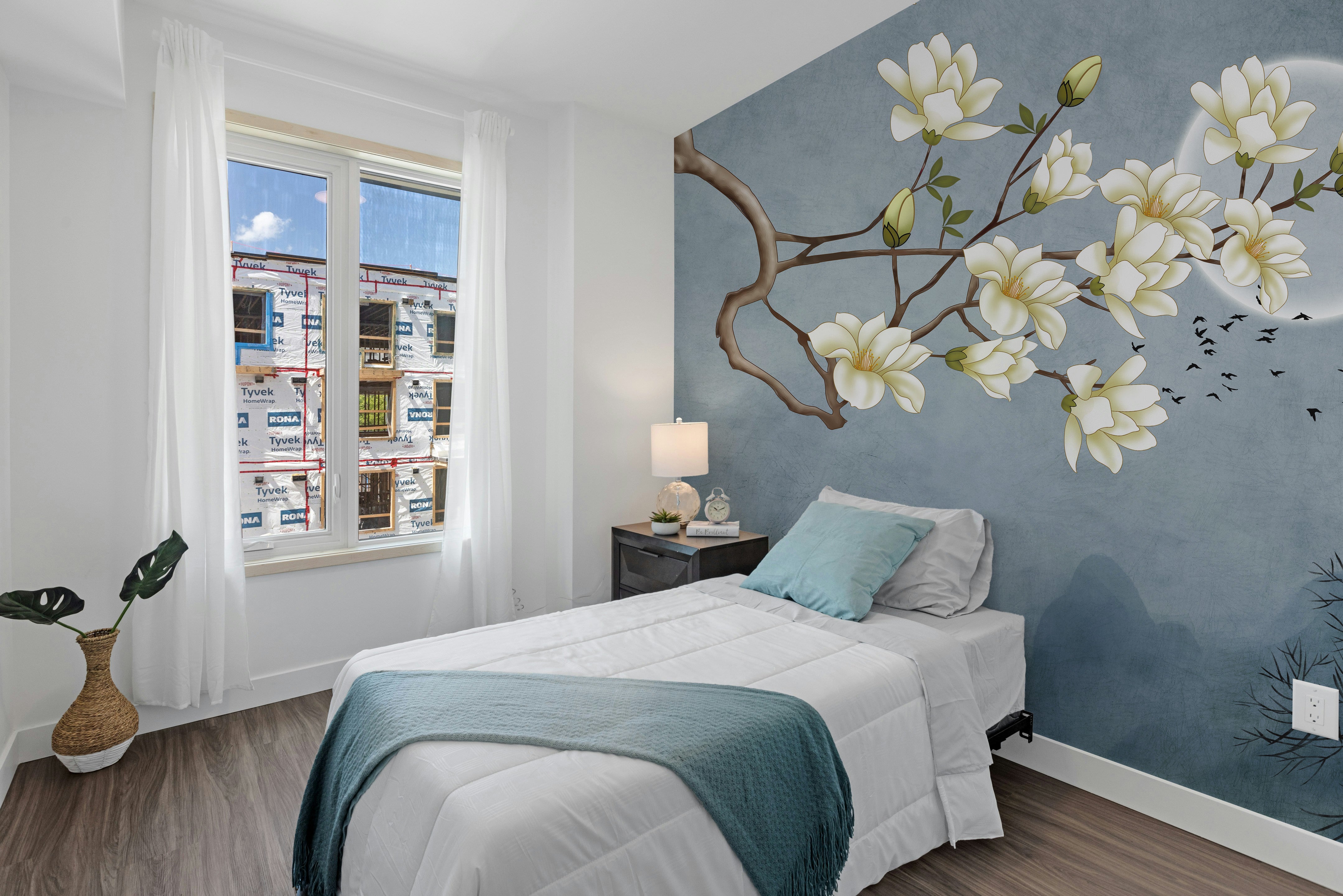 Blue Moon & White Flower Wallpaper Murals - Giffywalls