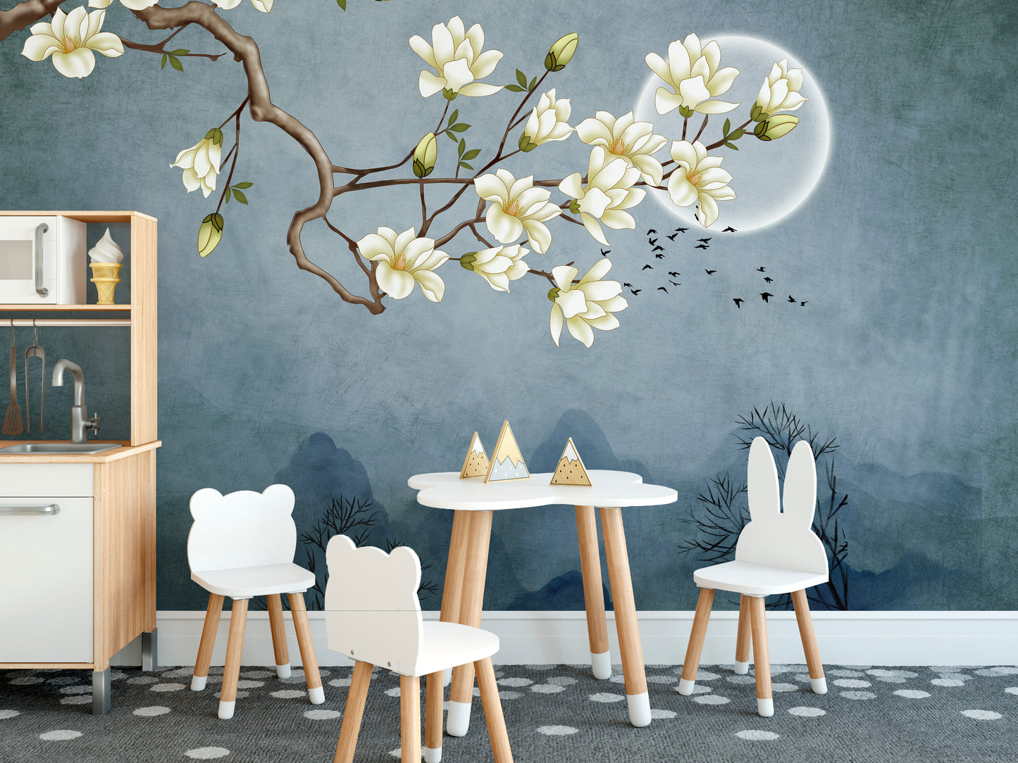 Stick on moon and flower wallpaper