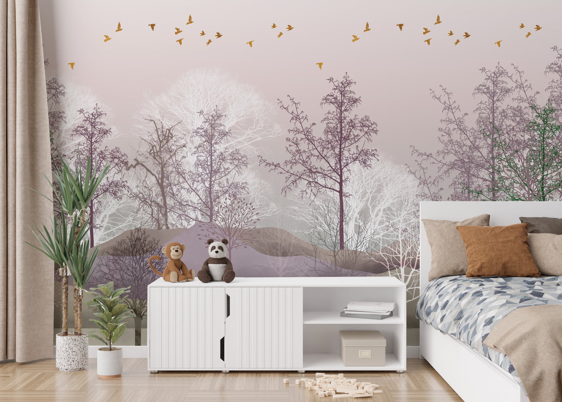 Haunted forest wall mural design
