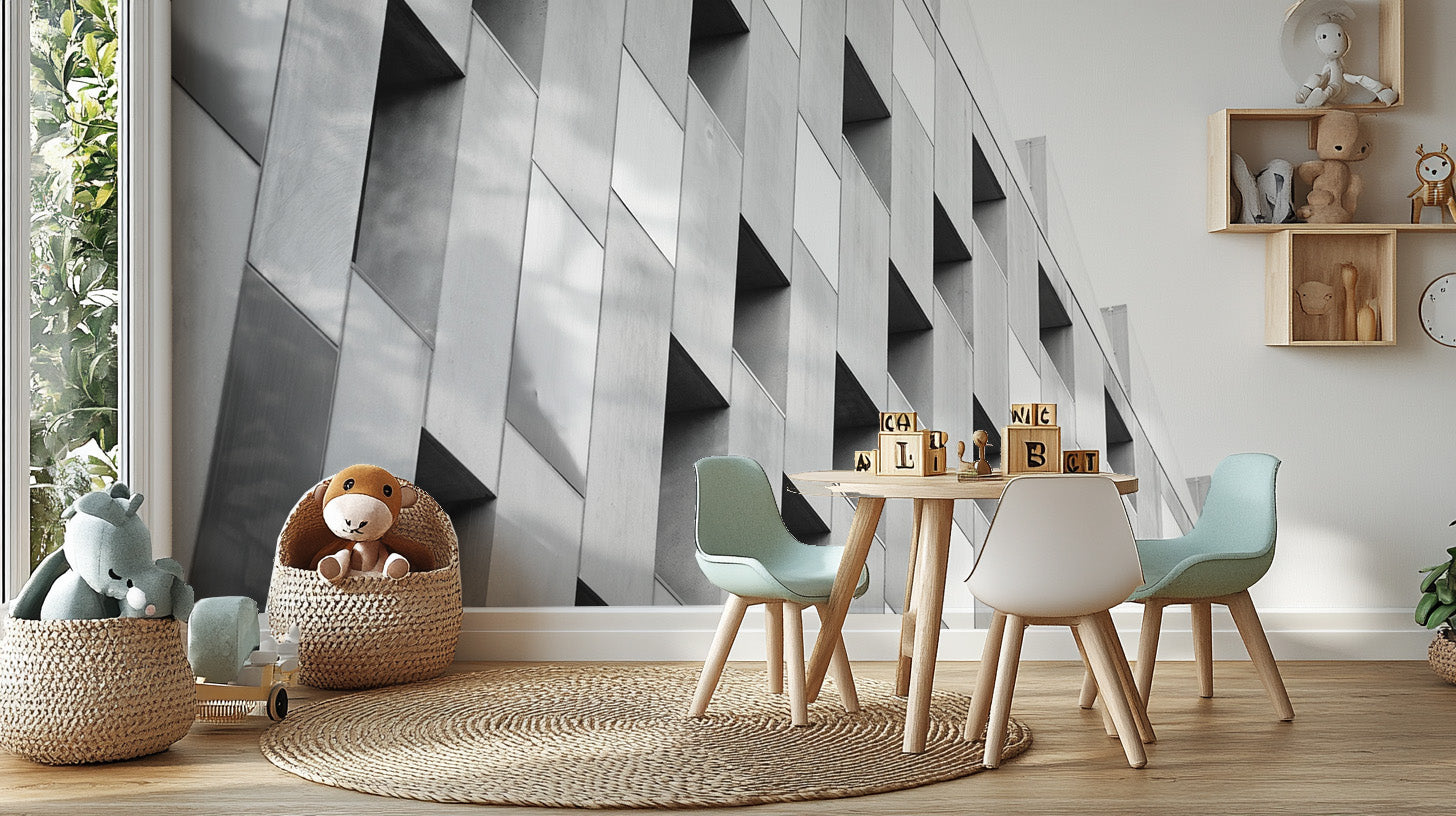 Self-adhesive black and white architectural wallpaper for walls