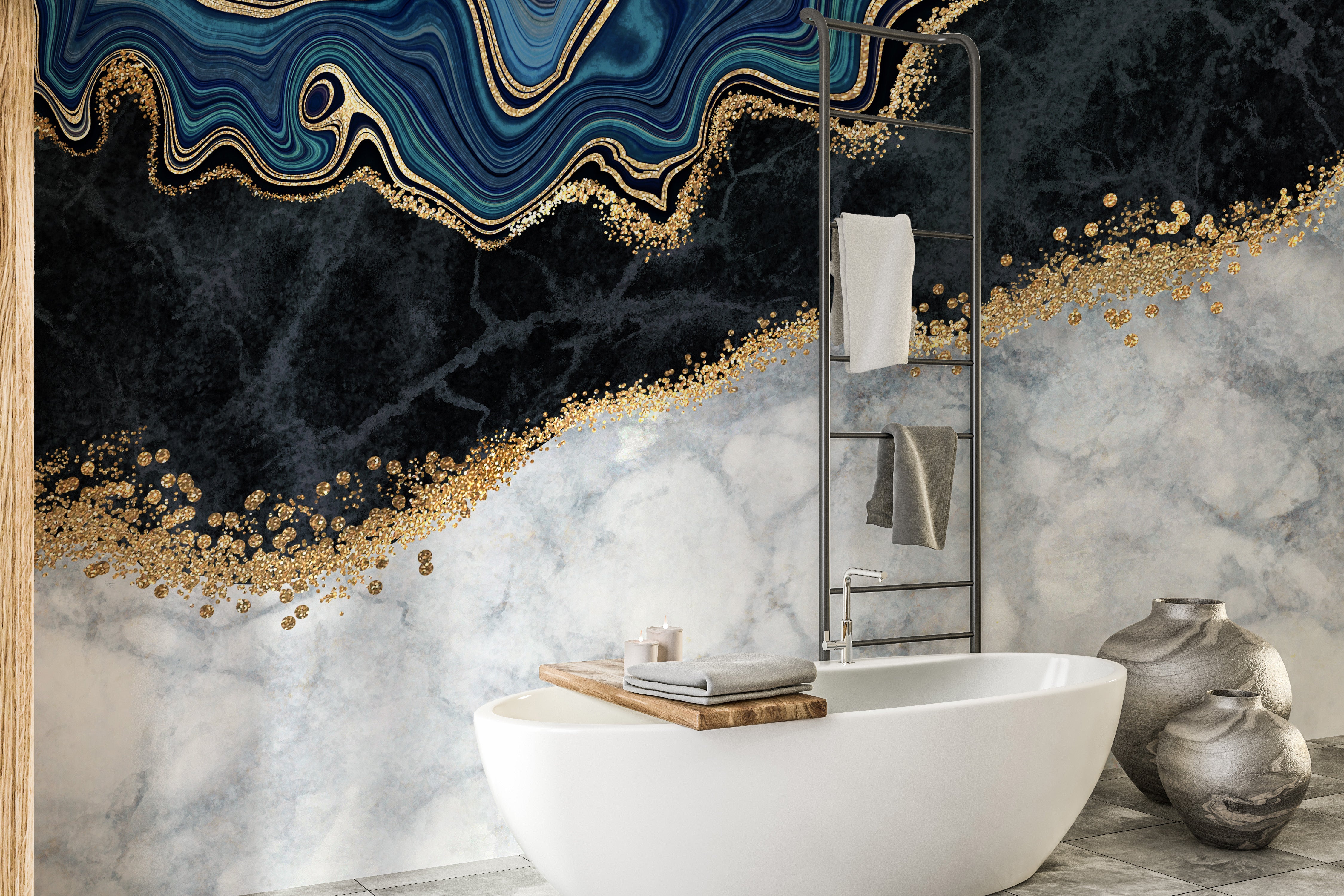 blue agate golden veins marble Stick on wallpaper