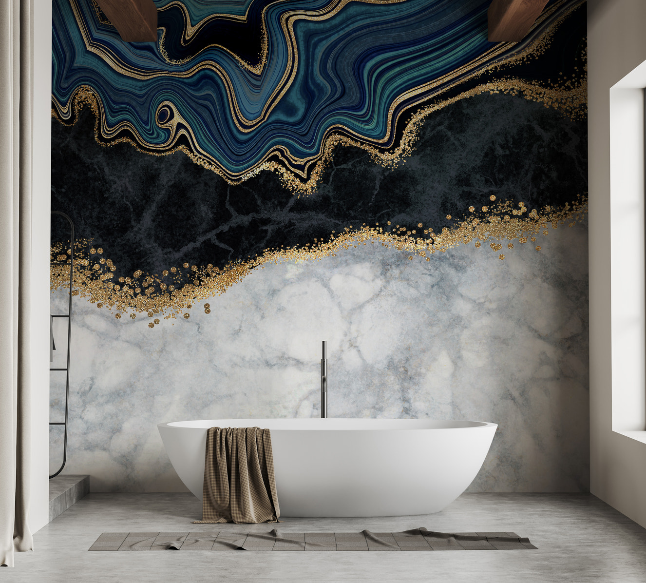 blue agate golden veins marble mural