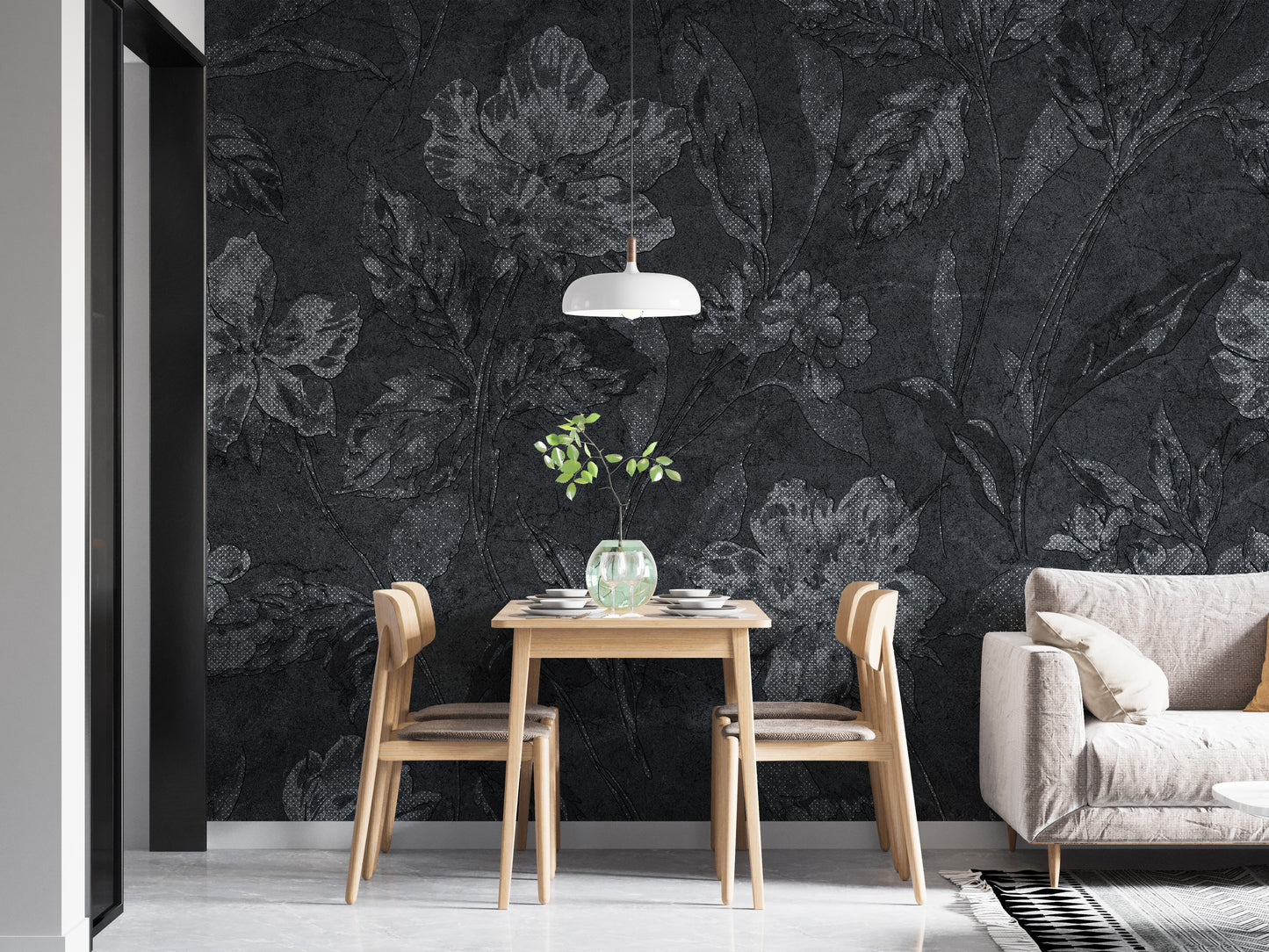 Black Floral Wallpaper Mural