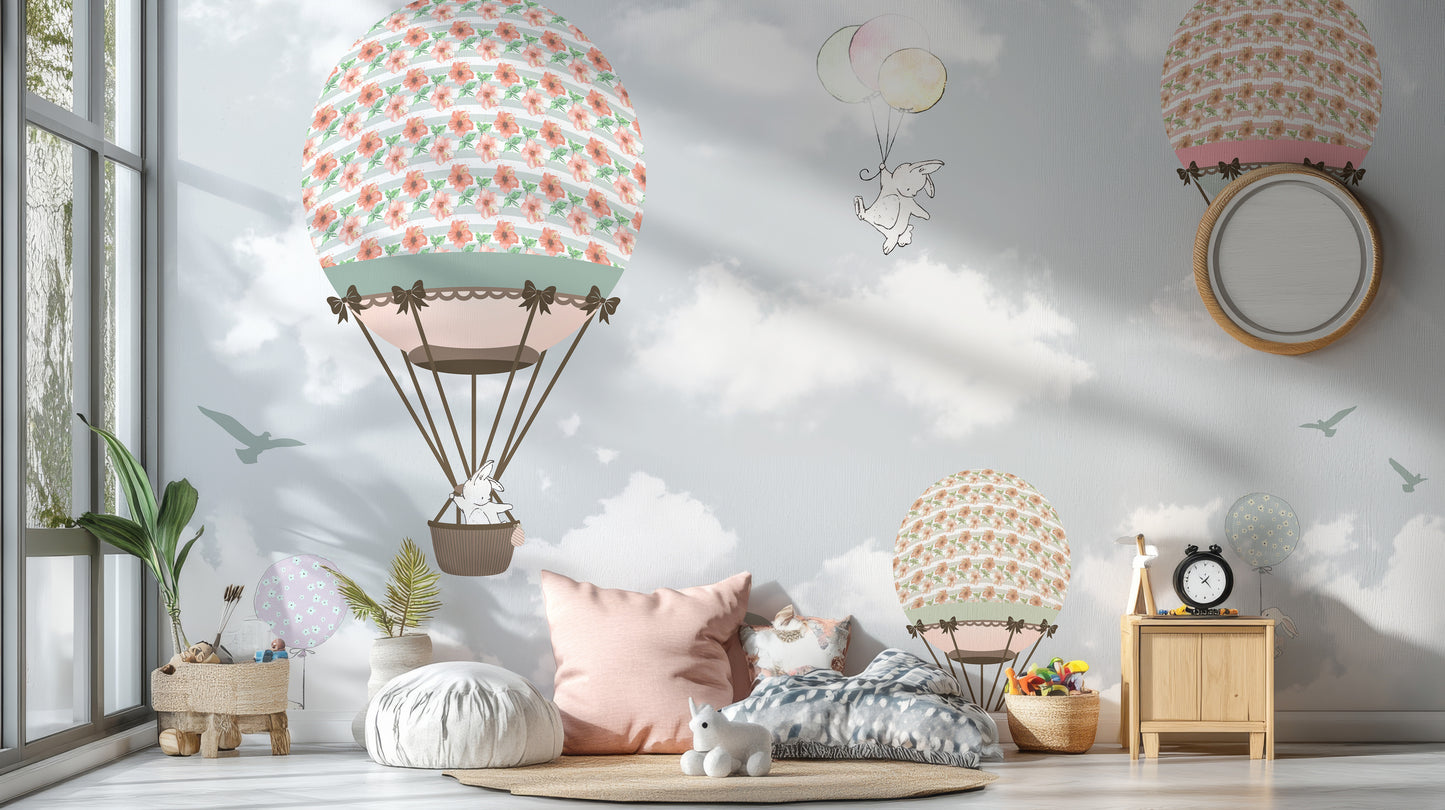 Animals on Balloons in the Sky Wallpaper Mural