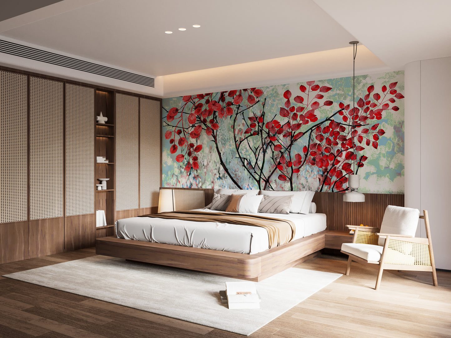 Oil Painted Red Leaves Wallpaper Murals