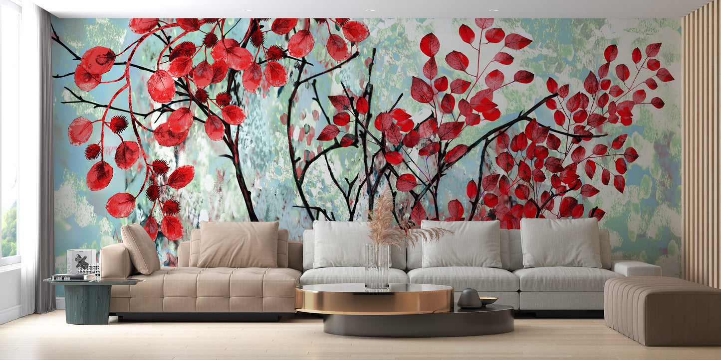 Oil Painted Red Leaves Wallpaper Murals - Giffywalls