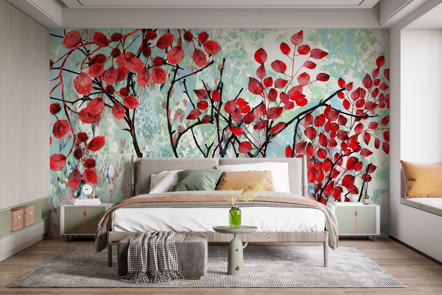 Oil Painted Red Leaves Wallpaper Murals - Giffywalls