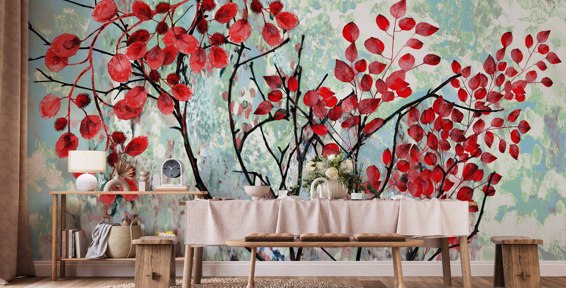 Red leaf wallpaper mural for walls