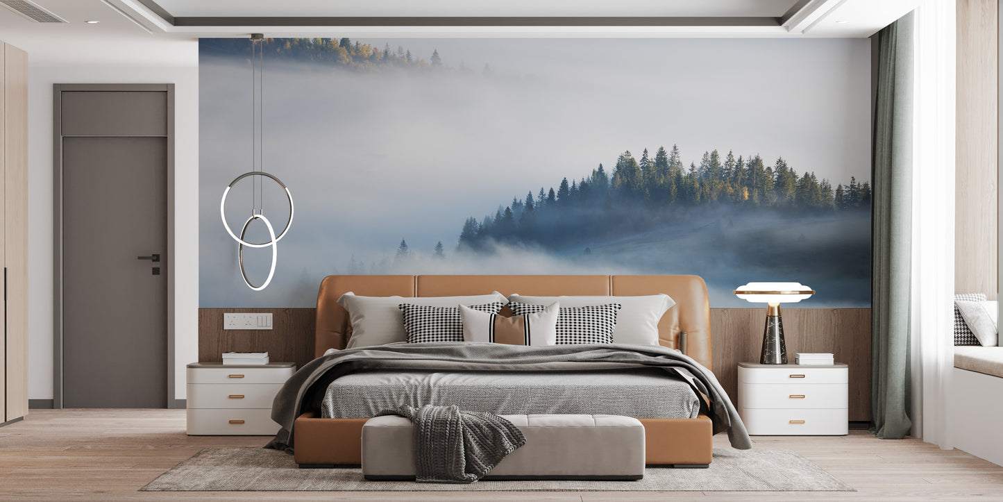 Foggy Misty Forest Maple Tree Wallpaper Murals