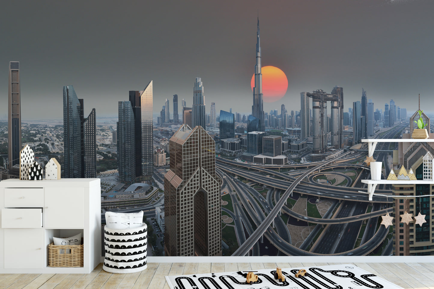 Dubai Skyline During Sunrise Wallpaper Murals