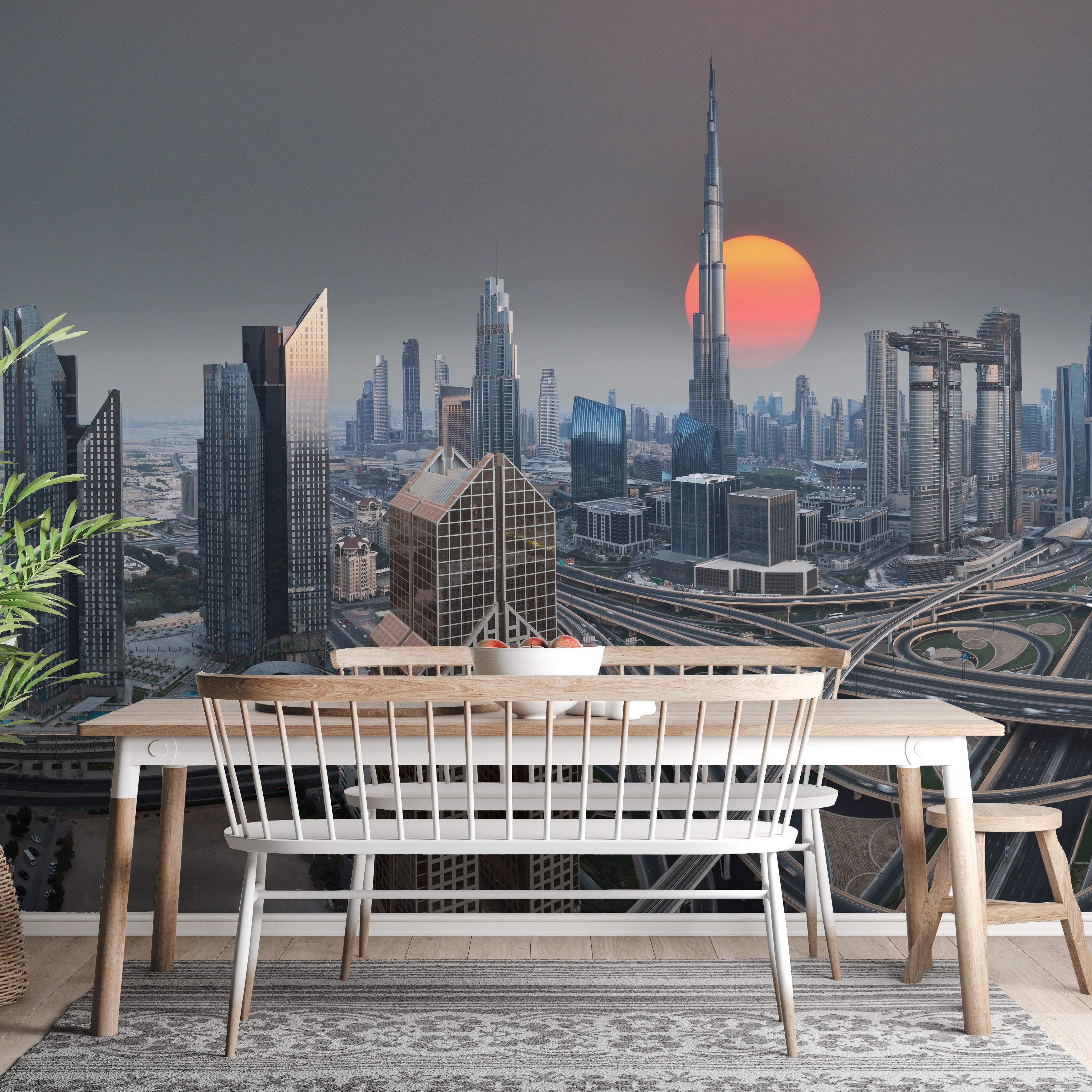 Dubai skyline sunrise wallpaper for interiors